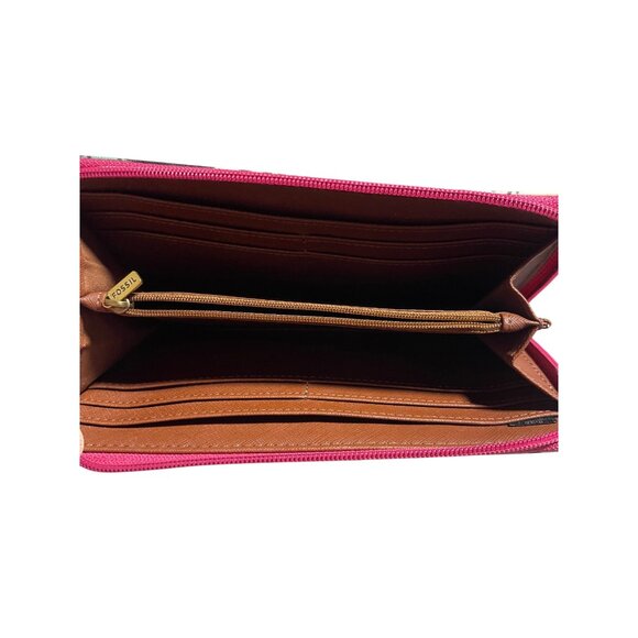 Fossil Eliza Cluth Zip Around Wallet Multicolor Floral Print Leather Logo Accent - Picture 3 of 4